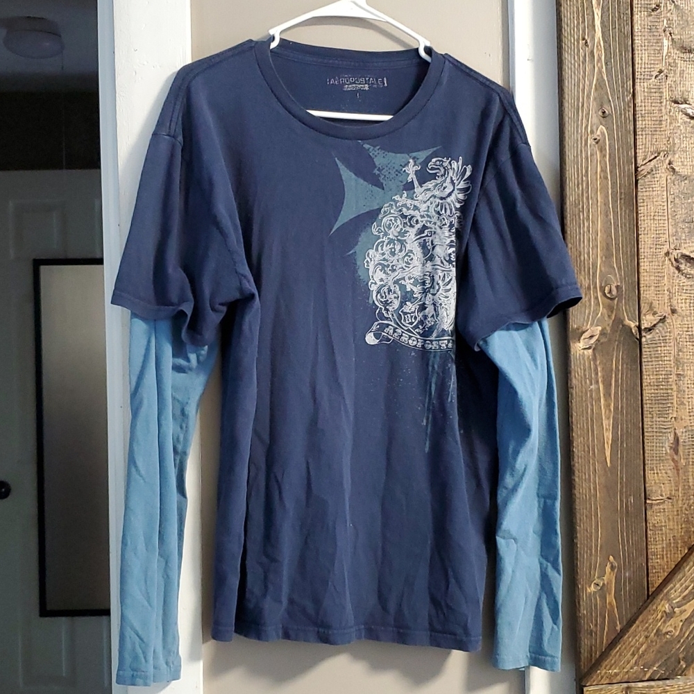 Aeropostal large youth blue and light blue Long Sleeve graphic shirt